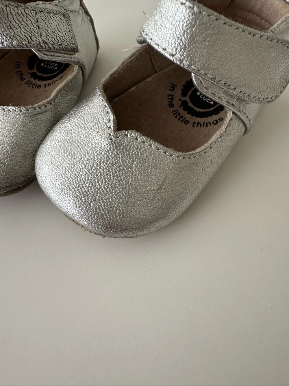 Livie & Luca Metallic Silver size 0-6 months Mary Jane Baby Walker Shoes
